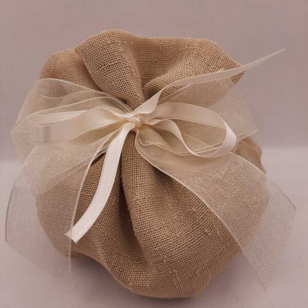 Sacchetto portaconfetti con base tonda in tessuto garzato