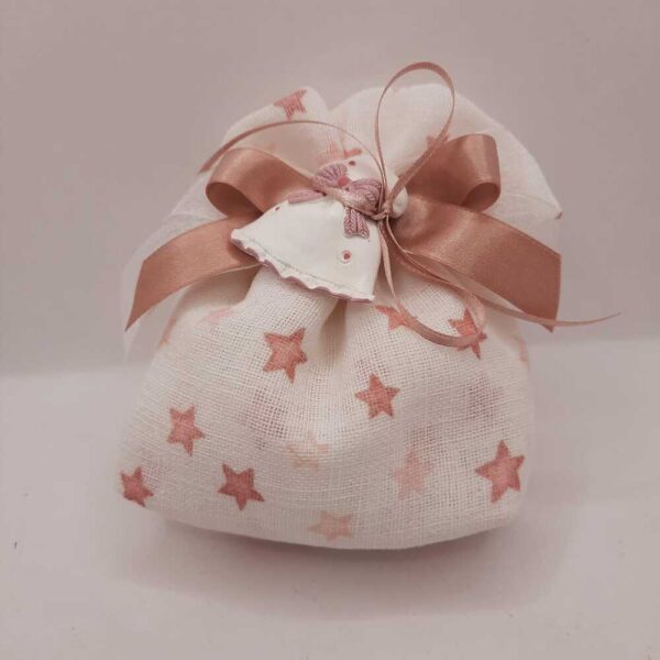 Sacchetto portaconfetti fondo quadro in lino bianco con stelline