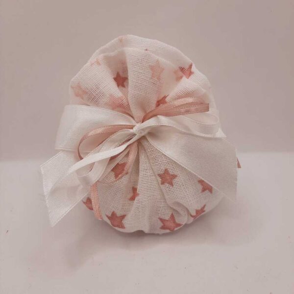 Sacchetto portaconfetti con base tonda in lino bianco con stelline