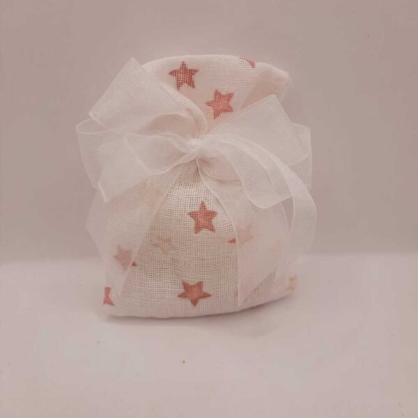 Sacchetto portaconfetti in lino bianco con stelline